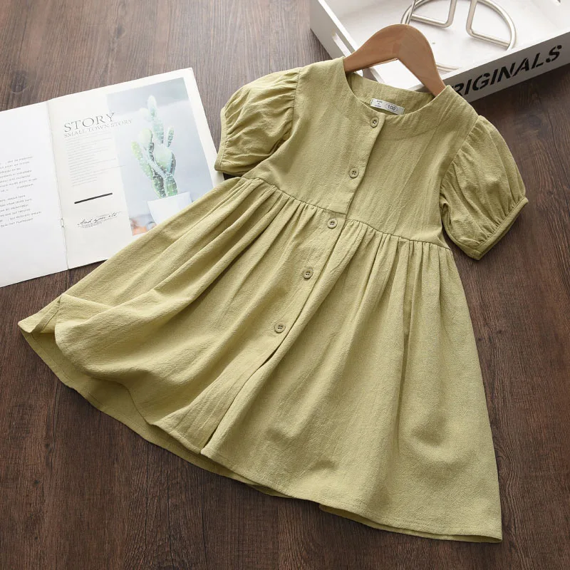 Nice Pure Color Little Girl Casual Dress Simple Design Delicate Princess Clothes Button Student Daily Dresses for Girls GY03213