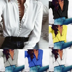 Vintage Single Breasted Long Sleeve Blouse Women Autumn Spring Casual Fashion Solid Base Top Office Ladies Elegant White Shirts