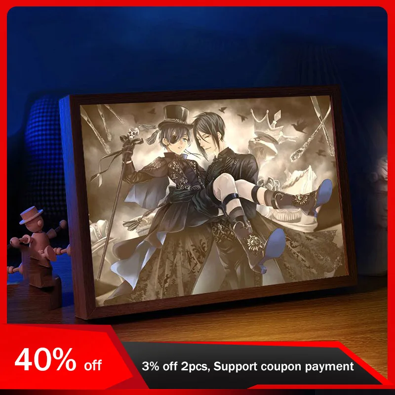 

22cm/8.66in Kuroshitsuji Anime Figures 3D Light Painting Sebastian Peripherals Led Night Lamp Table Top Bedroom Collectible Gift