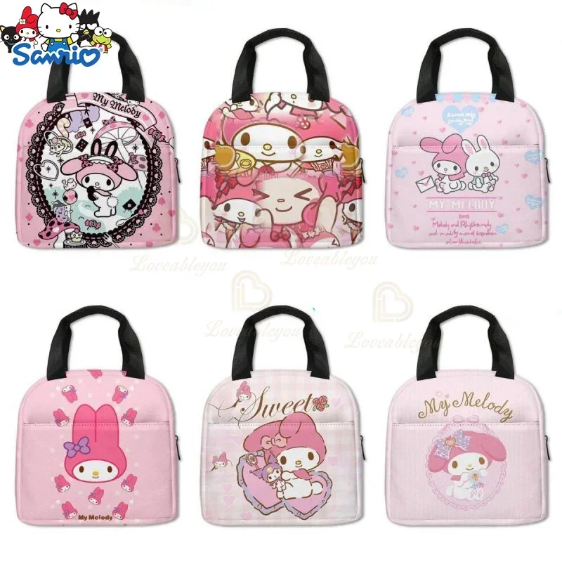 San Kawaii Torba do przechowywania lunchu Kuromi My Melody Wzór Przenośna torebka Izolowana torba do przechowywania pudełka bento wielokrotnego