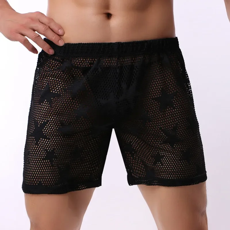 Breathable Boxers Solid Men Cool Underpant U Convex Design Underwear Mesh Hollow Out Sexy Boxer Trunks Low Waist Boxers