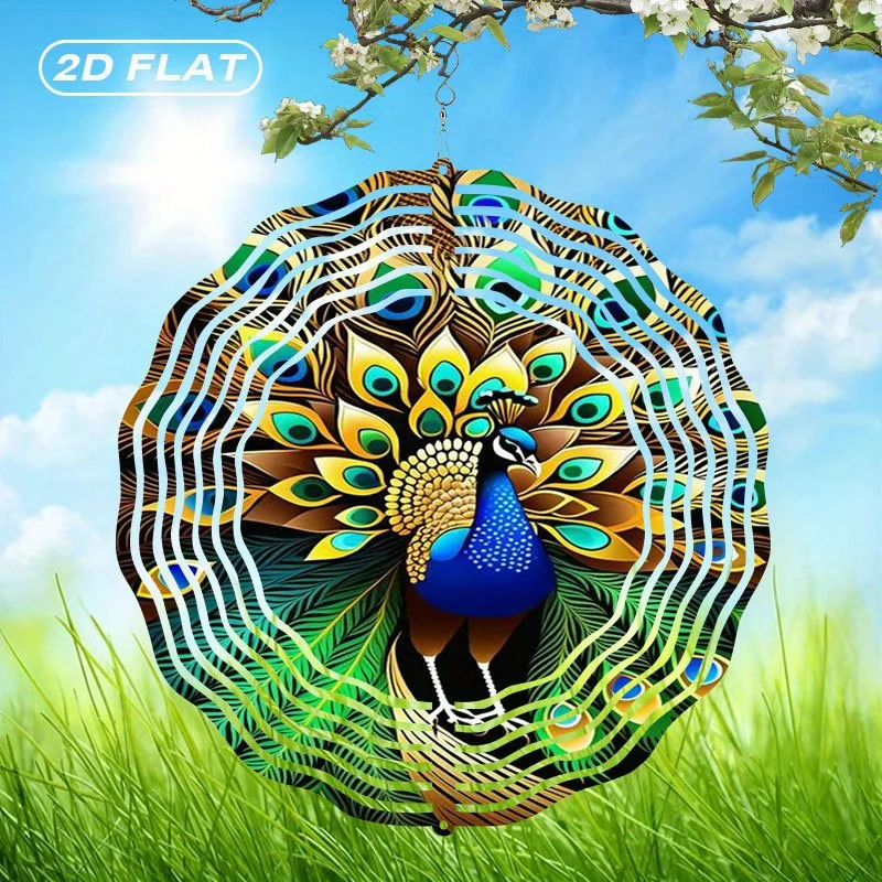 1pc Metal Peacock Feather Wind Spinner, 10 Inch Bohemian Style Indoor/Outdoor Garden Decor, for Yard And Patio, Christmas