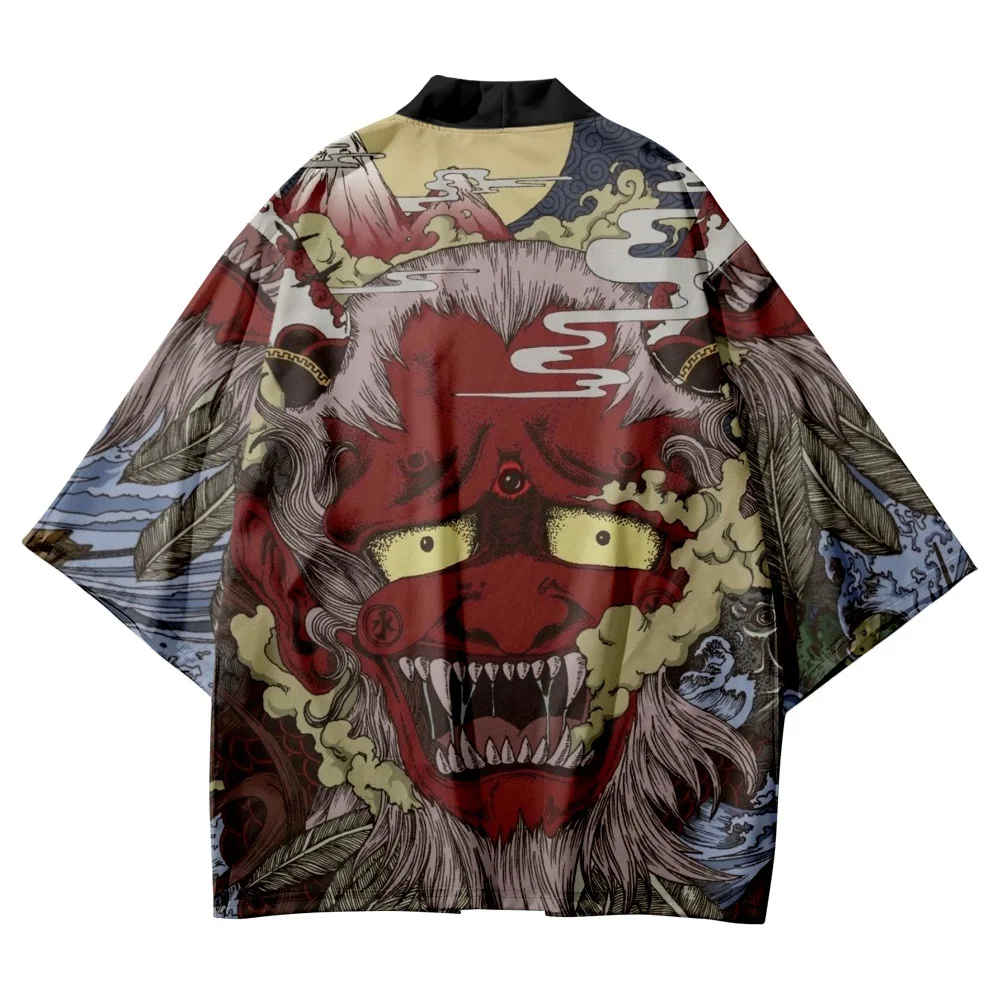 

Fashion Anime Demon Print Cosplay Cardigan Haori Beach Yukata Traditional Kimono Japanese Streetwear Women Men Shirts