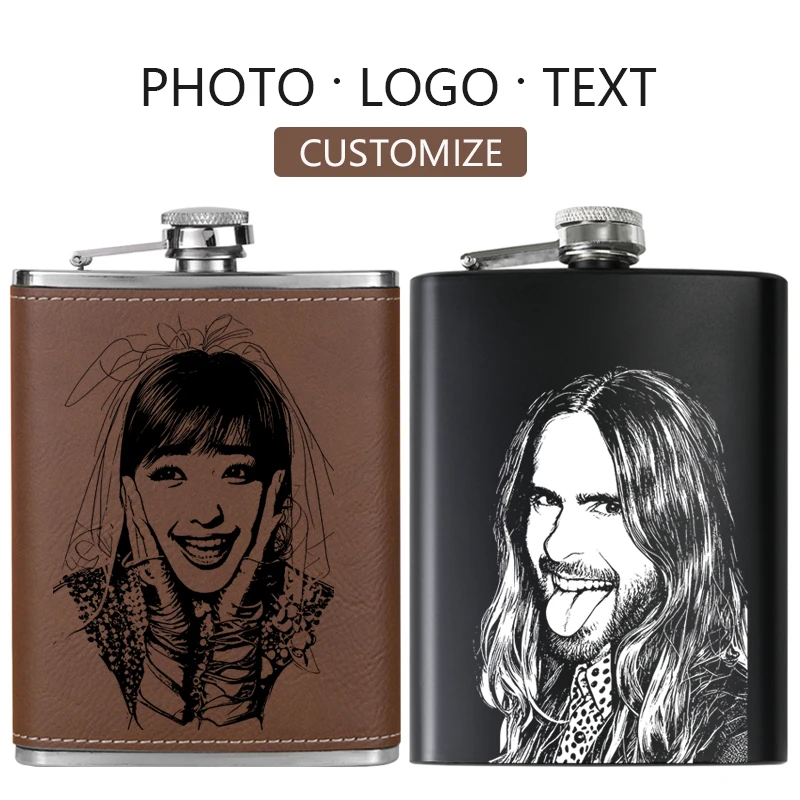 8 OZ 227ml Stainless Steel Hip Flask Customise Photo LOGO Name Portable Outdoor Camp Personalized Custom Laser Engraving Gift