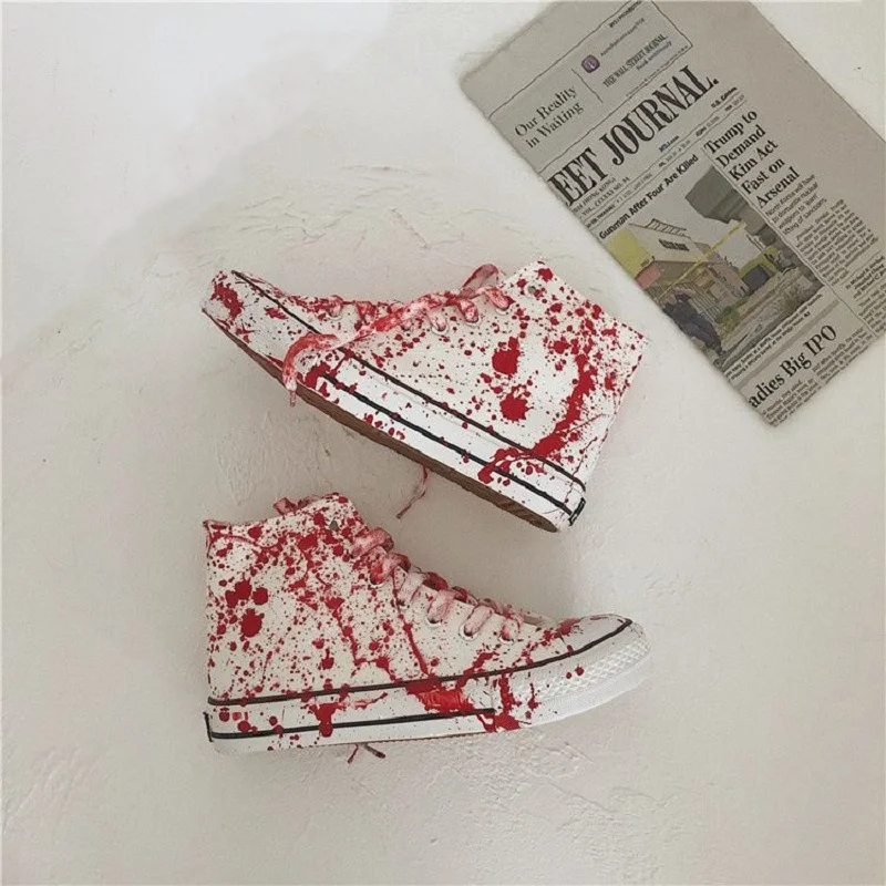 Graffiti Blood Canvas Shoes Men\'s Espadrilles High Top Sneakers Youth Boys Autumn Shoes Male Sneaker Man Vulcanized Sport Shoes