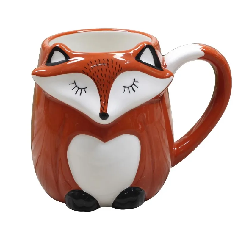 500ML Cute Animal 3D Fox Coffee Cup Large Capacity Hand Painted Cartoon Ceramics Breakfast Milk Mug