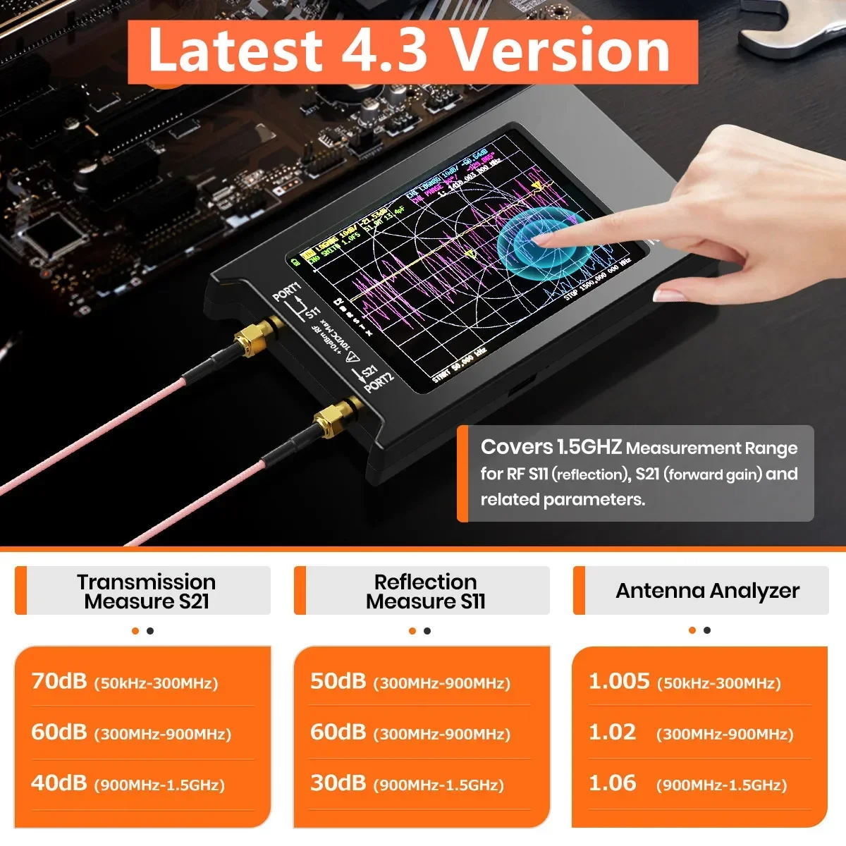 New Updated NanoVNA-H4 4inch Vector Network Analyzer 10k-1.5GHz HF VHF UHF Antenna Analyzer Version 4.3 with SD Card Slot