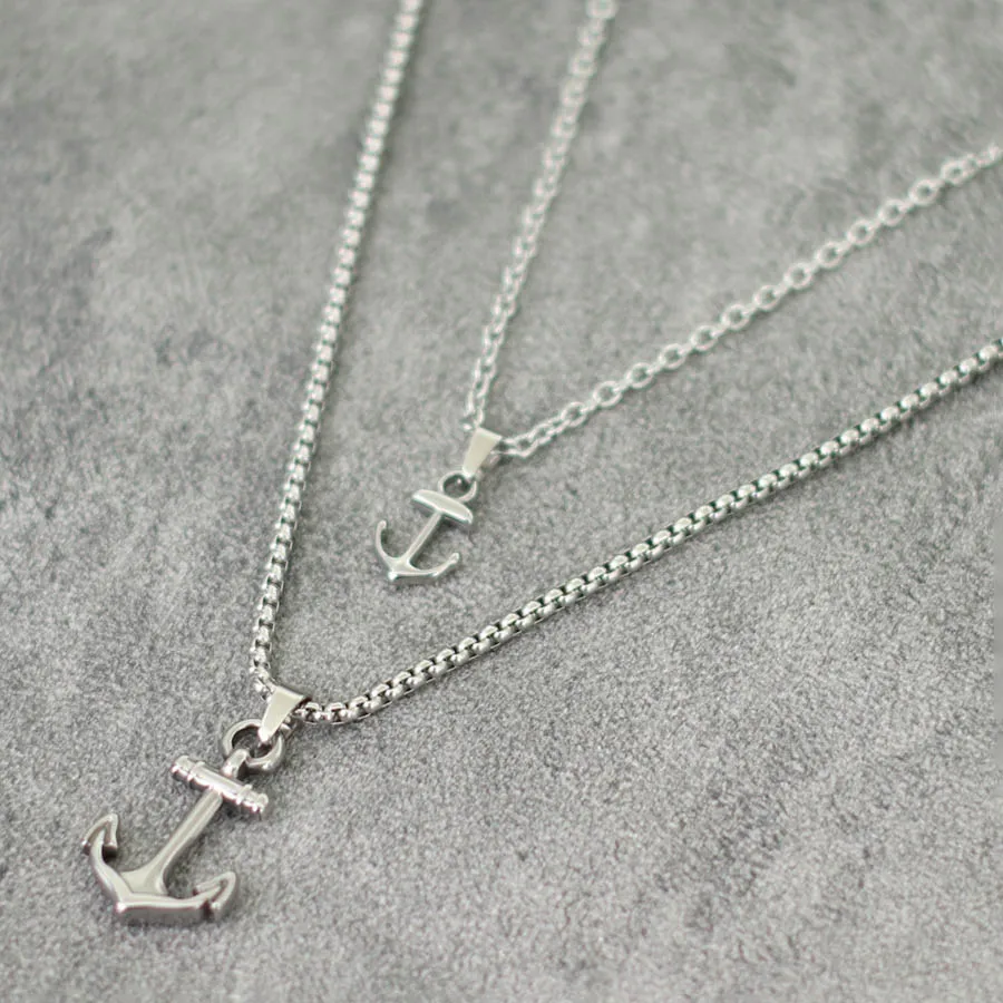 Hiphop Anchor Necklace For Men 2Pcs/Set Stainless Steel Cuban Chain Collar Outdoor Motorcycle Cool Riding Neck Accessories Punk view 4