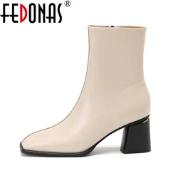 FEDONAS New Women Basic Ankle Boots Thick High Heels Office Pumps Elegant Square Toe Warm Autumn Winter Shoes Woman Boots