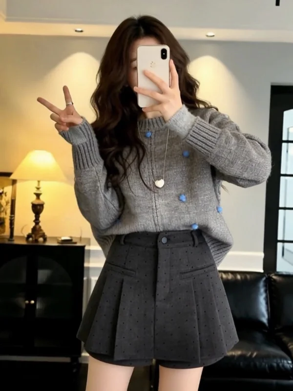 

Юбка с высокой талией в клетку и горошек, А-силуэт, корейский стиль, для офиса, с драпировкой, женская, осень-зима, новинка S...