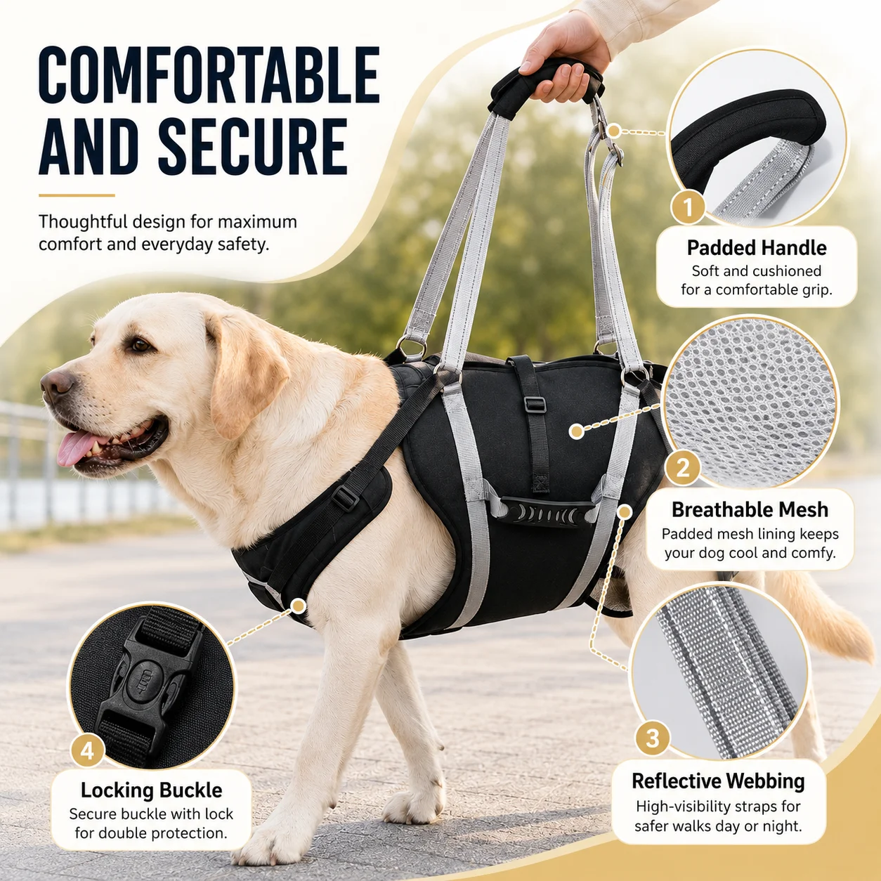 Image of Atmungsaktives Hunde-Mobilitätsgeschirr, verstellbare Ganzkörper-Liftunterstützung für mittelgroße und große ältere Hunde, zum Gehen, Treppensteigen, Autoreisen, Geschenk