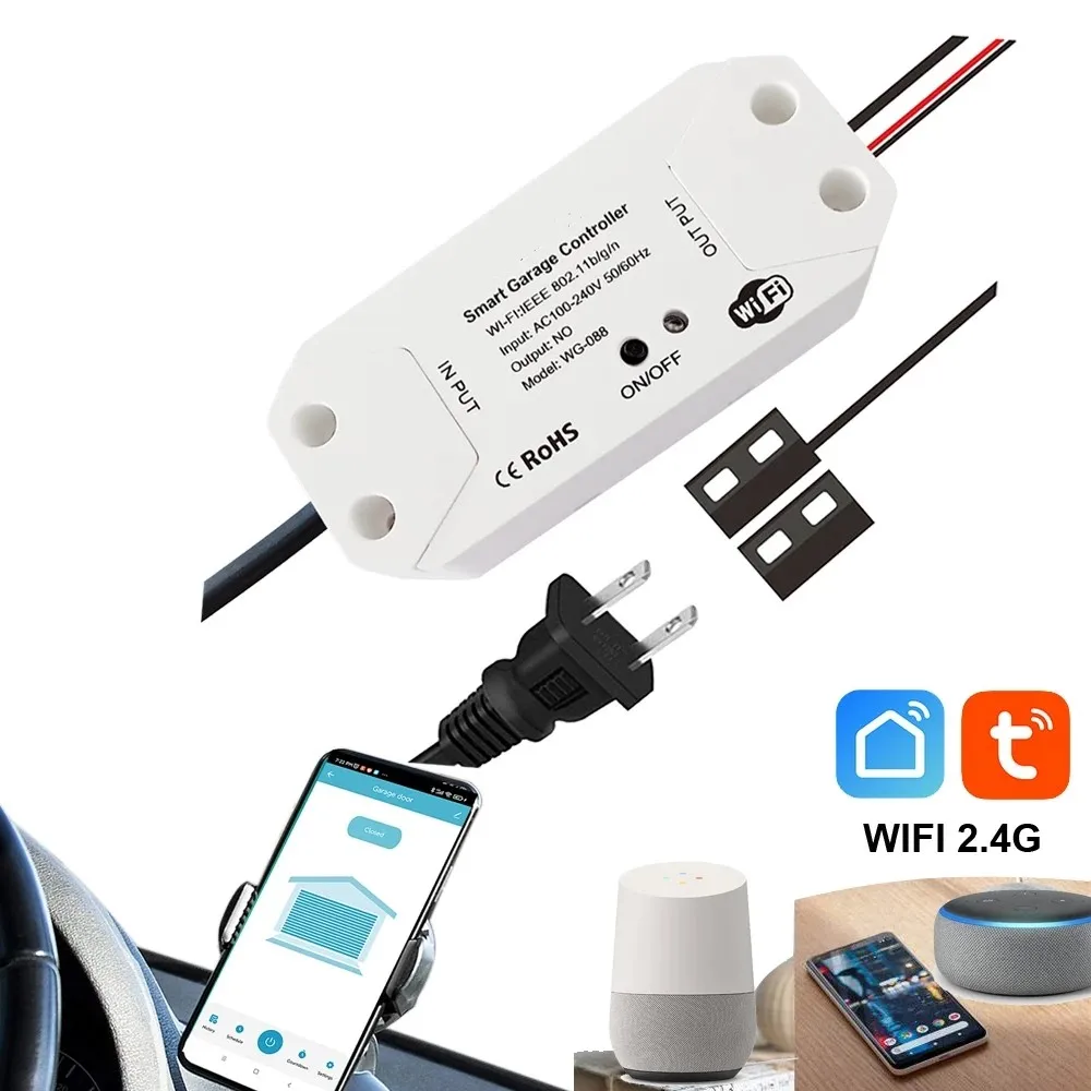 Tuya Smart WIFI 2.4G Garage Door Opener Controller Open & Close by Phone APP No Need Hub Compatible Alexa & Google Home