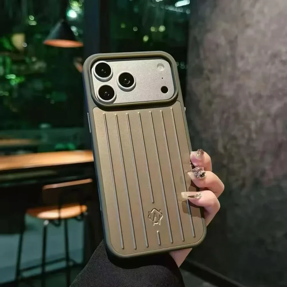 Telefoonhoesje voor iPhone 14 15 16 17 Pro Max Aluminiumlegering Beschermhoes Schokbestendig Luxe 3D Gegroefde Streep Zakelijke Coque