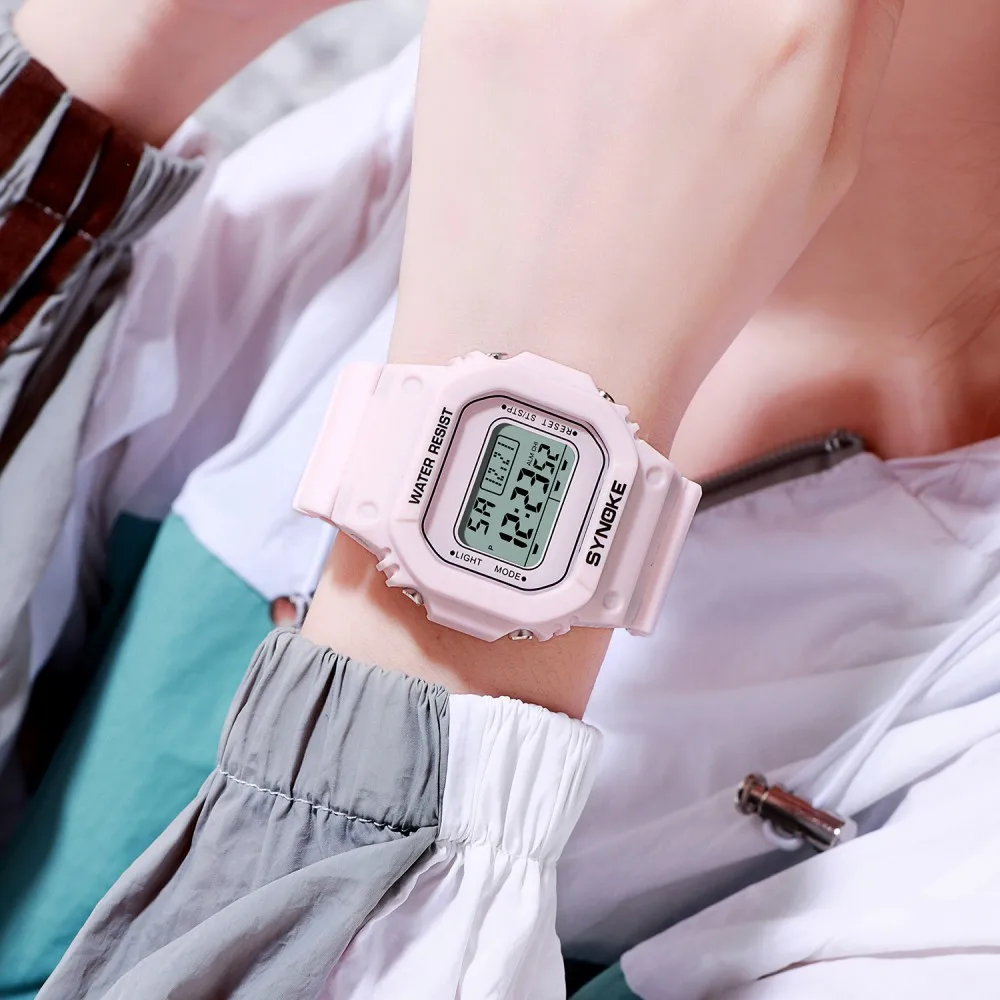 Digital Watches Lady Sports Luminous Multifunction Waterproof Chrono Wristwatch Outdoor Girls Fashion Student Watch New Synoke