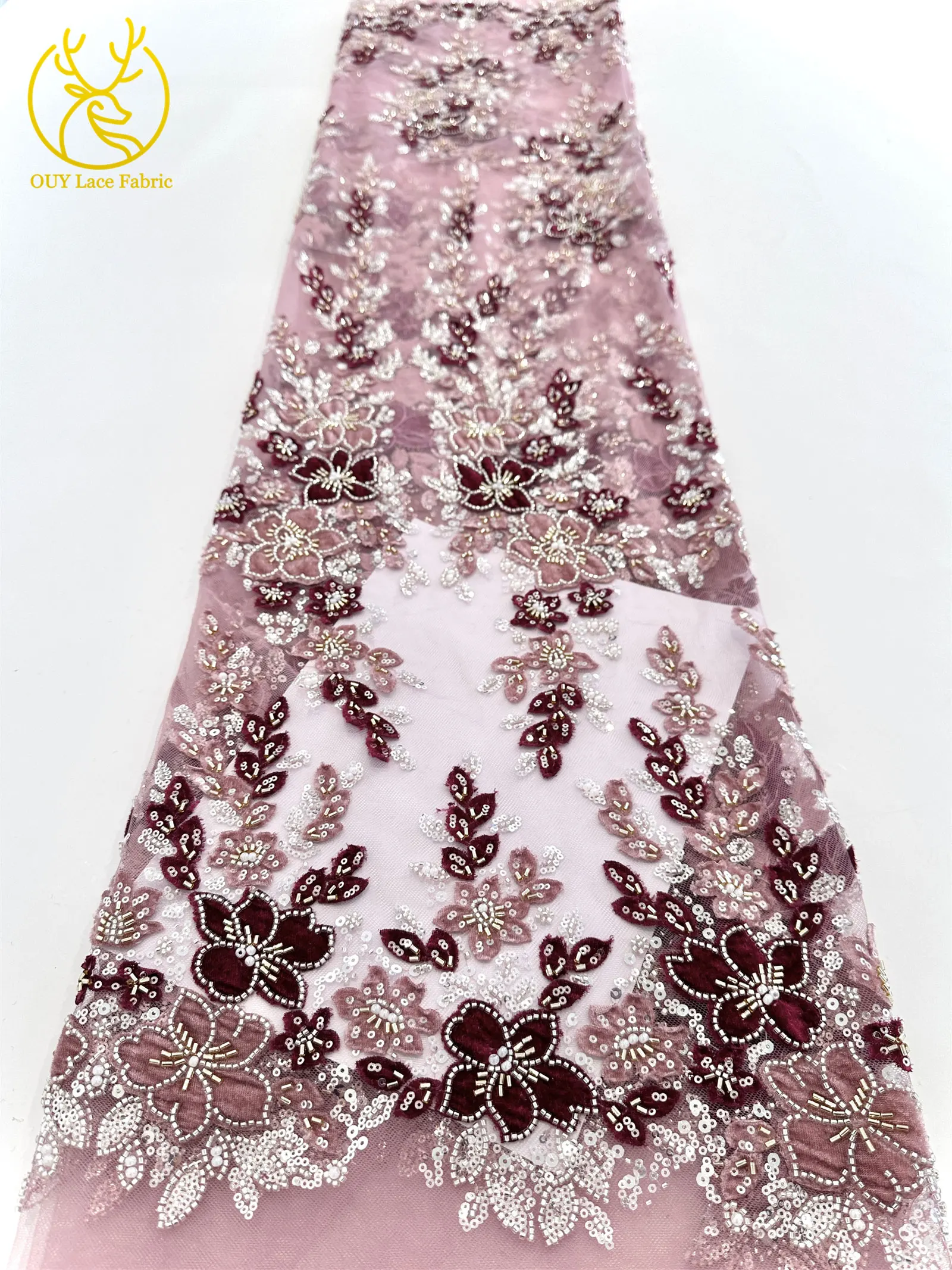 3D African Beaded Embroidered Flower Lace Fabric 2025 High Quality Nigerian Sequins French Lace Fabric for Wedding Party Dresses