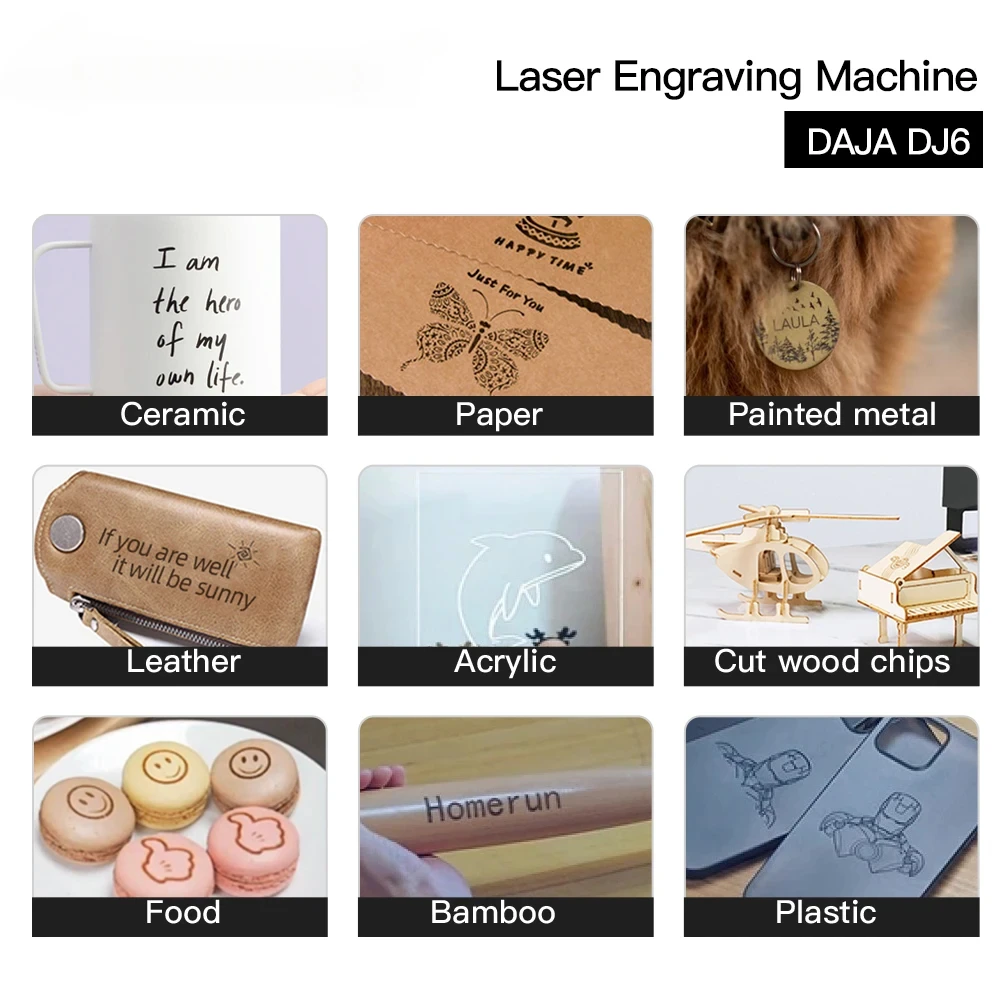 DAJA DJ6 3W Woodworking Wood Plastic Paper Mini Laser Engraving Machine for DIY Logo Text Pattern Household Bluetooth Machine