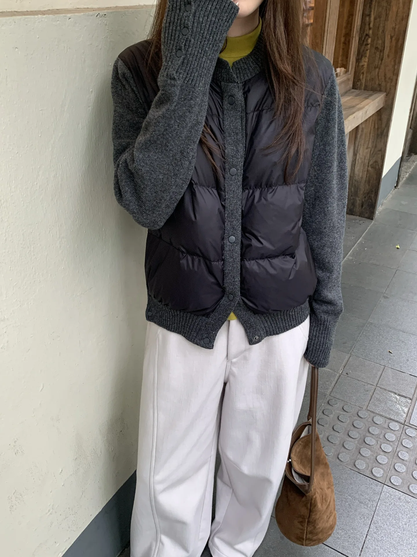 

Lightweight Women's Du down Jaet Knitted Sve Stand Collar Simple Korean Sle F25269 Pure Color Commute Sle Coat