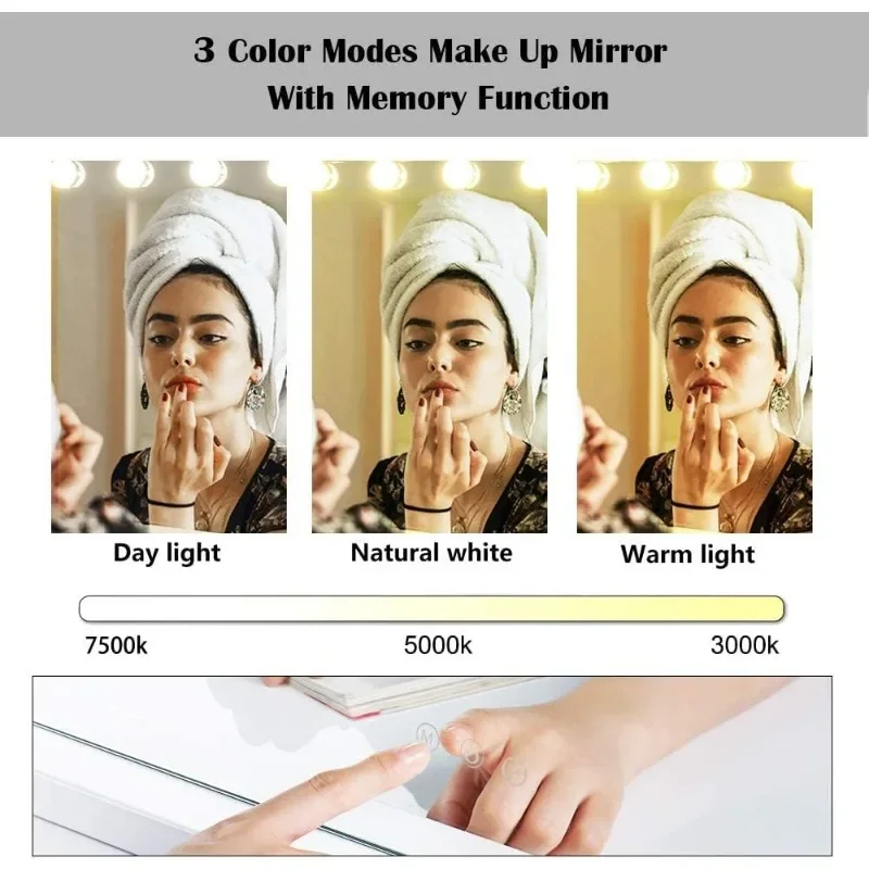 Vanity Mirror Makeup Mirror with Lights,Hollywood Lighted Vanity Mirror with 15 Dimmable LED Bulbs,3 Color Modes,Touch Control