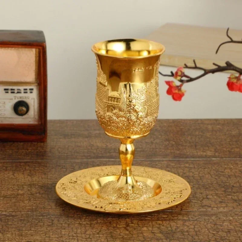 Silver Plated Kiddush Cup Nickel Plated Wine Cup with Saucer Judaica Shabbos Wine Cup Passover for Shabbat Havdalah Holiday Gift