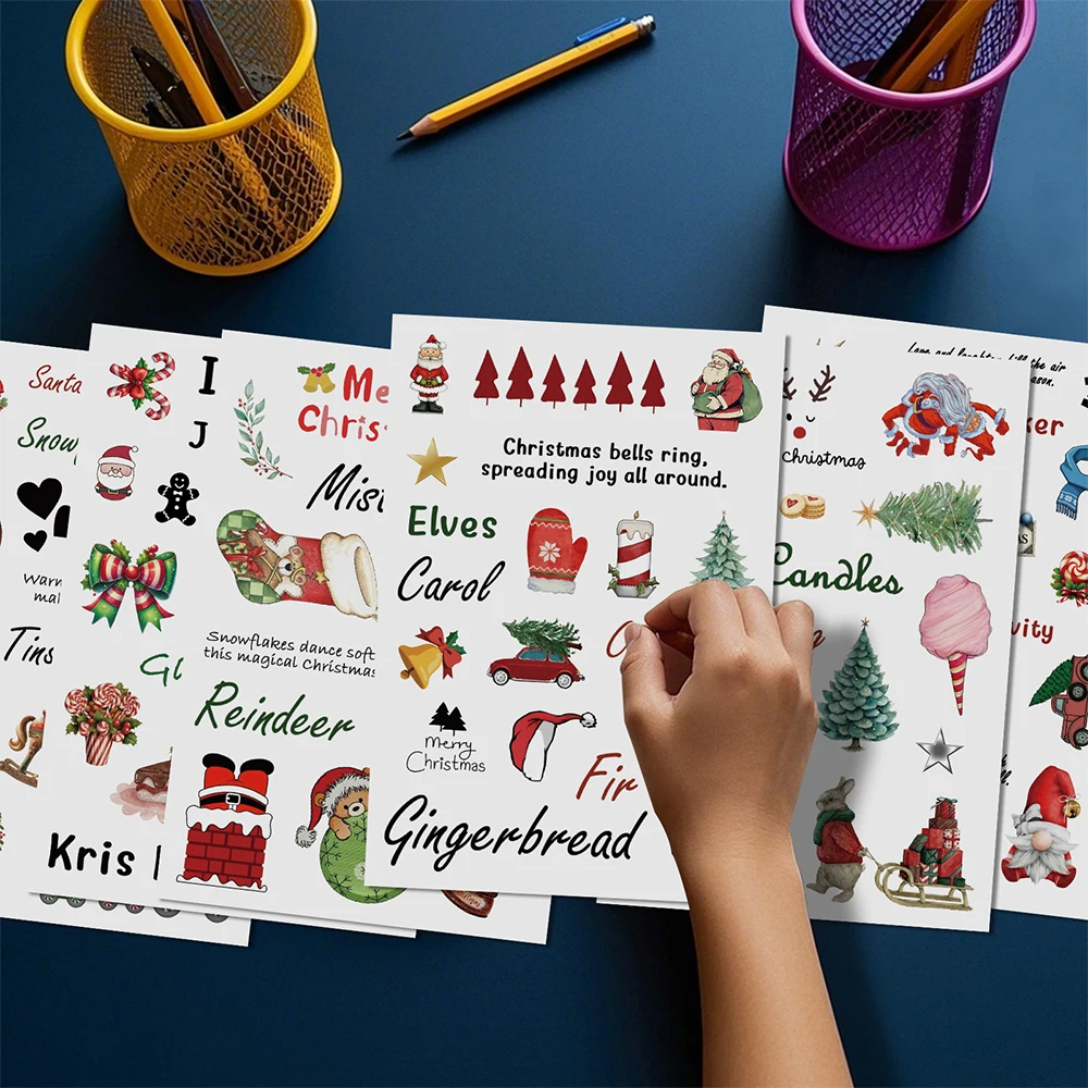 8/16Sheets Christmas Cartoon Sticker Funny Snowman Santa Claus Anime Stickers Christmas Party Decoration Decals Toys Gifts