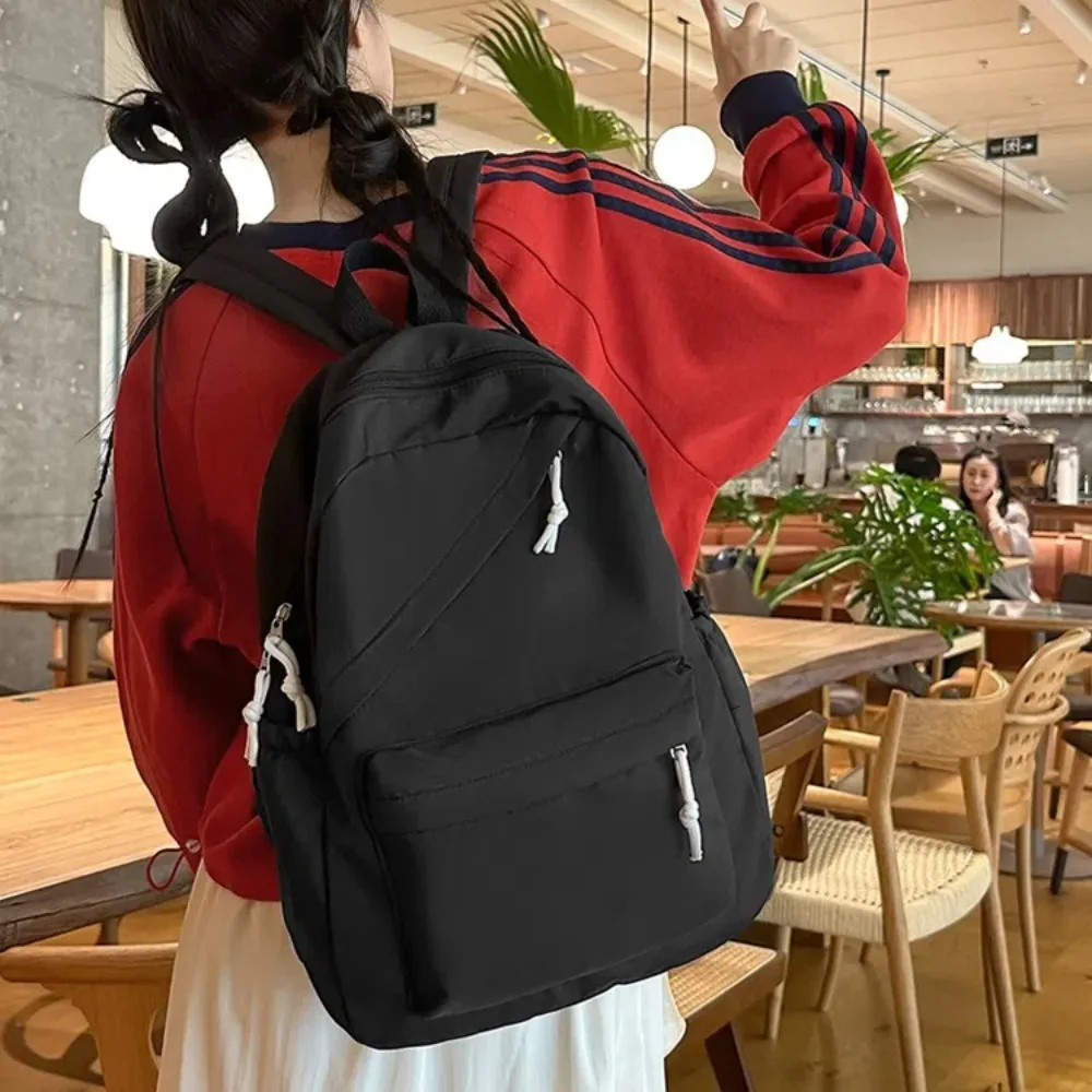 Solid Color Nylon Student Schoolbag Small Fresh Backpack Female Fashion Casual College Student Junior High School Girl Backpack