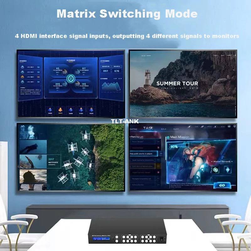 HDMI matrix 4-in 4-out seamless video matrix switch 4K distribution switch audio and video 4X4