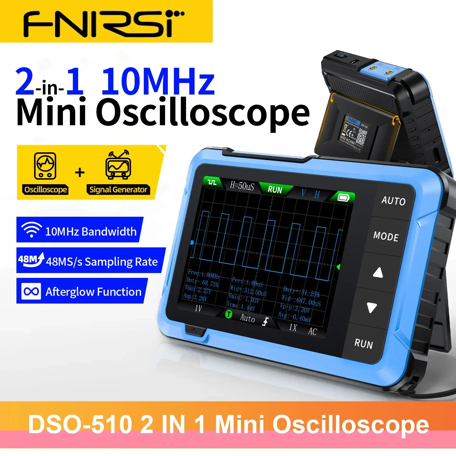 FNIRSI Mini Handheld Digital Oscilloscope DSO-510 48MS/s 10MHz Bandwidth 2 IN 1 Portable Multifunction Electronic Repair Tools