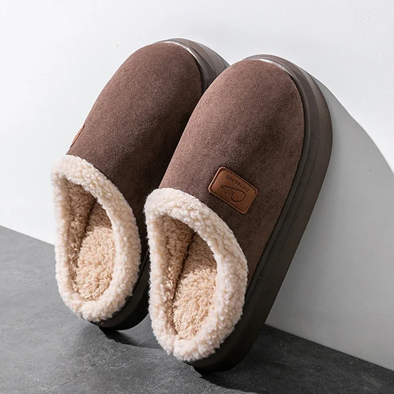 New Fashion Concise Couple Style Winter Warm Fluffy Slippers Soft Non-slip Slides For Men Women Indoor Mule Home Cotton Shoes