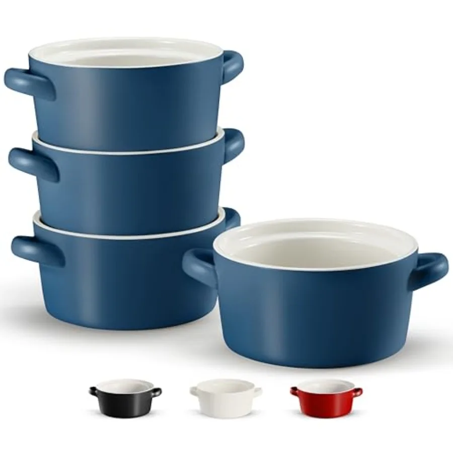 

Soup Crocks, Ceramic Stackable Bowls, Broil, Oven, Microwave and Dishwasher Safe, with Handles, For Casserole, Pasta, Cereal, C