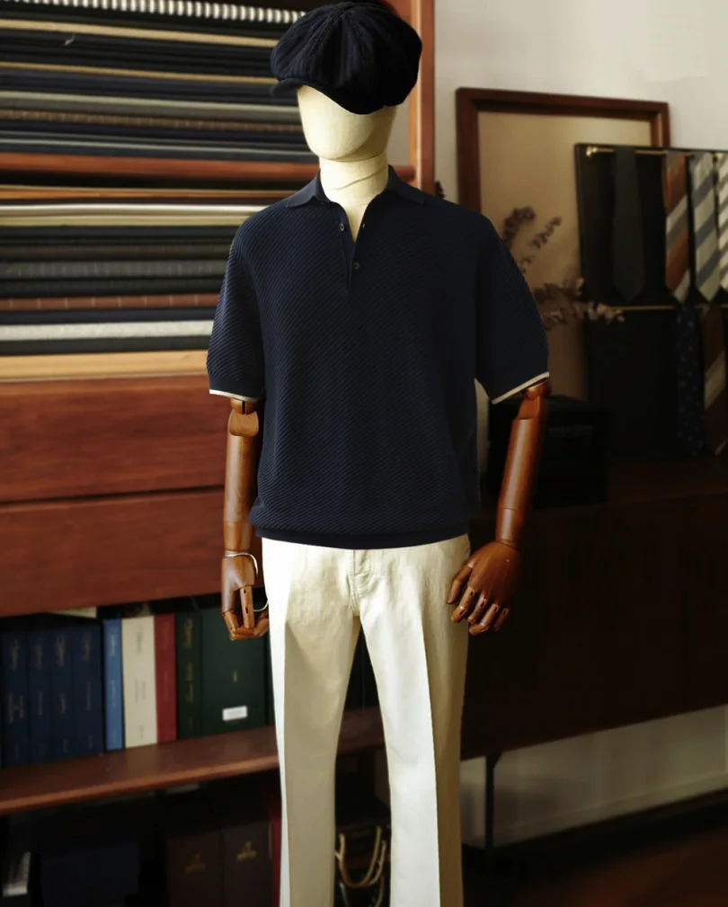 High-End 80S Ultra-Fine Combed Cotton Knitted Short-Sleeve  Shirt Stand Collar T-Shirt for Men Fashionable Urban Style Su...