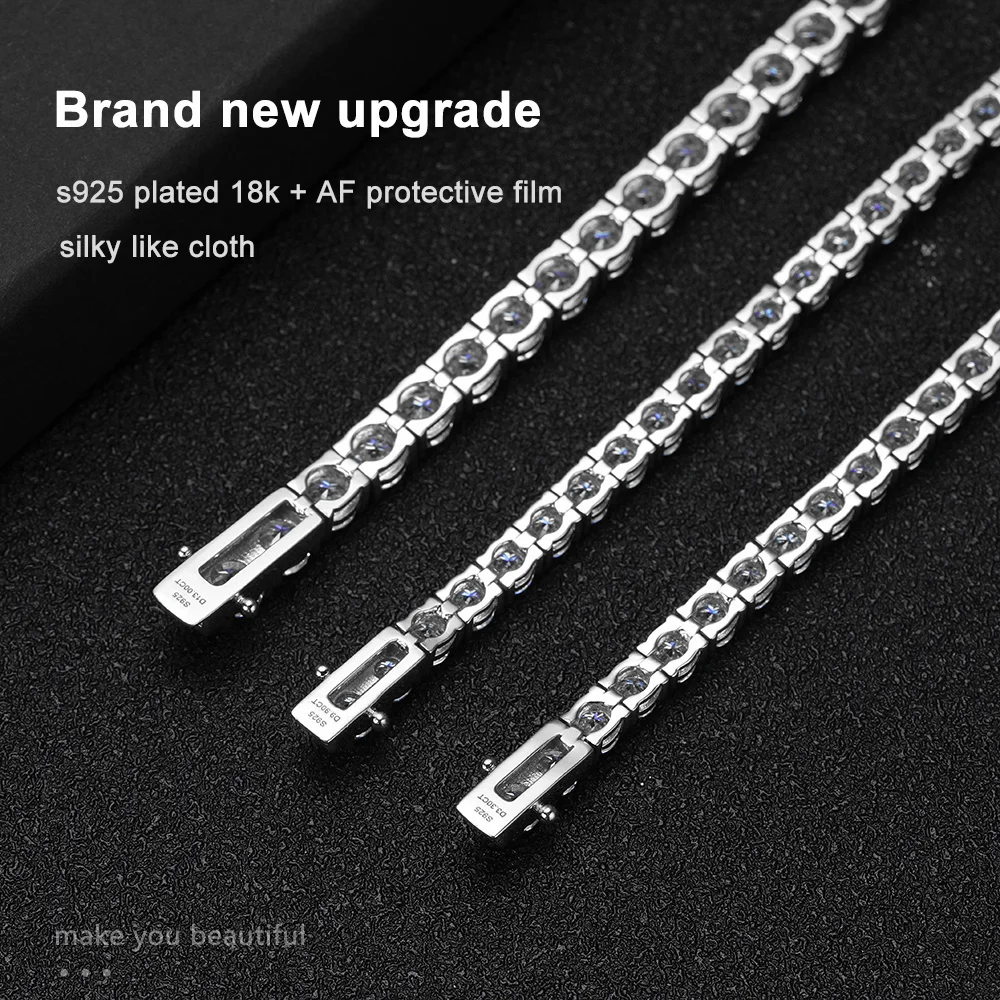 BIJOX STORY 3/4/5mm D Color Pass Diamond Tester GRC Round Cut White Gold Plated 925 Silver Moissanite Tennis Bracelet for Women