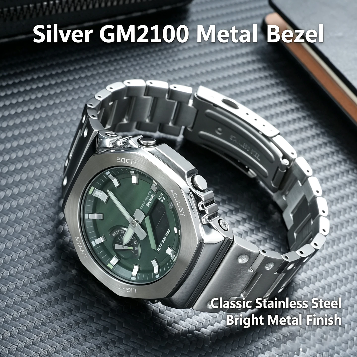 Комплект для модификации GBM/GM2100: безель и браслет из нержавеющей стали для G-Shock G-Steel GM-2100 GBM-2100, серебристый/оружейный/кофейный/черный/золотой корпус и ремешок.