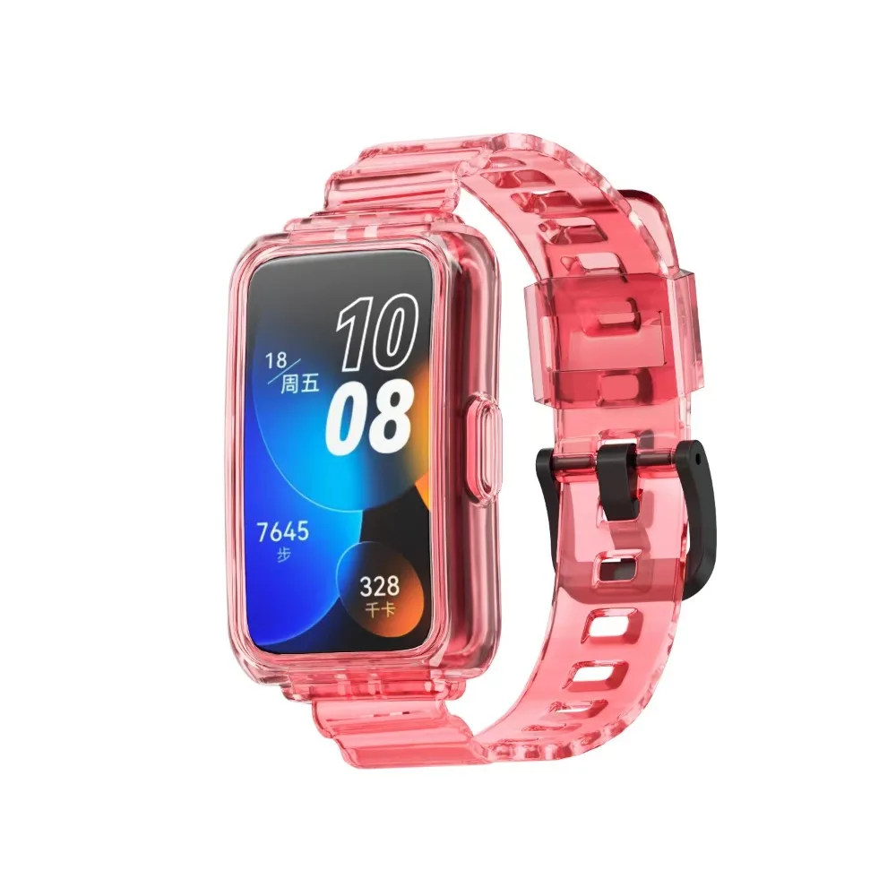 TPU Watchband Adjustable Length Needle Buckle Watch Strap Replaceable Transparent Color Chang for Huawei Band 6/7/8/9