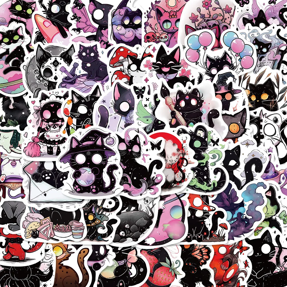 50PCS Cartoon Scary Soul Schwarze Katze Aufkleber Schreibwaren Laptop Kawaii Reise Gepäck Skateboard Telefon Gitarre Graffiti Aufkleber