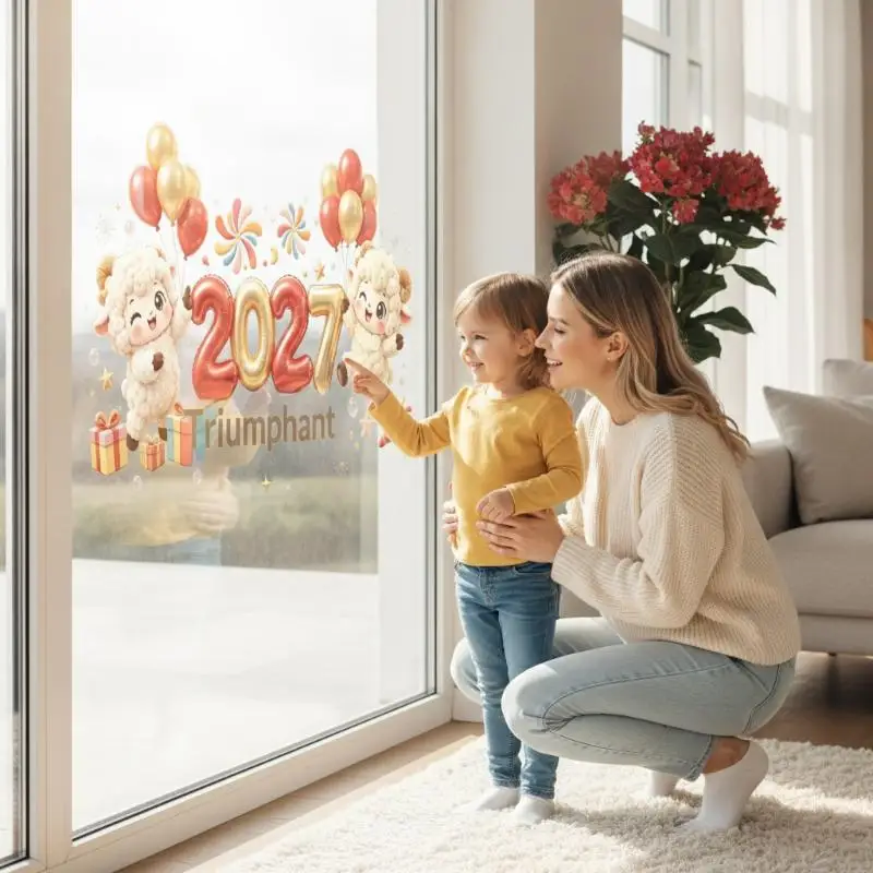 Waterproof 2027 Static Cling Decal DIY Removable Static Goat Year Glass Window Sticker Large Exquisite Two-sided Door Stickers