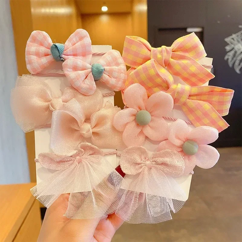 10Pcs Bow Flower Elastic Hairbands Children Girls Sweet Hair Ties Fashion Headbands Hair Accessories Rubber Band Holiday Gift