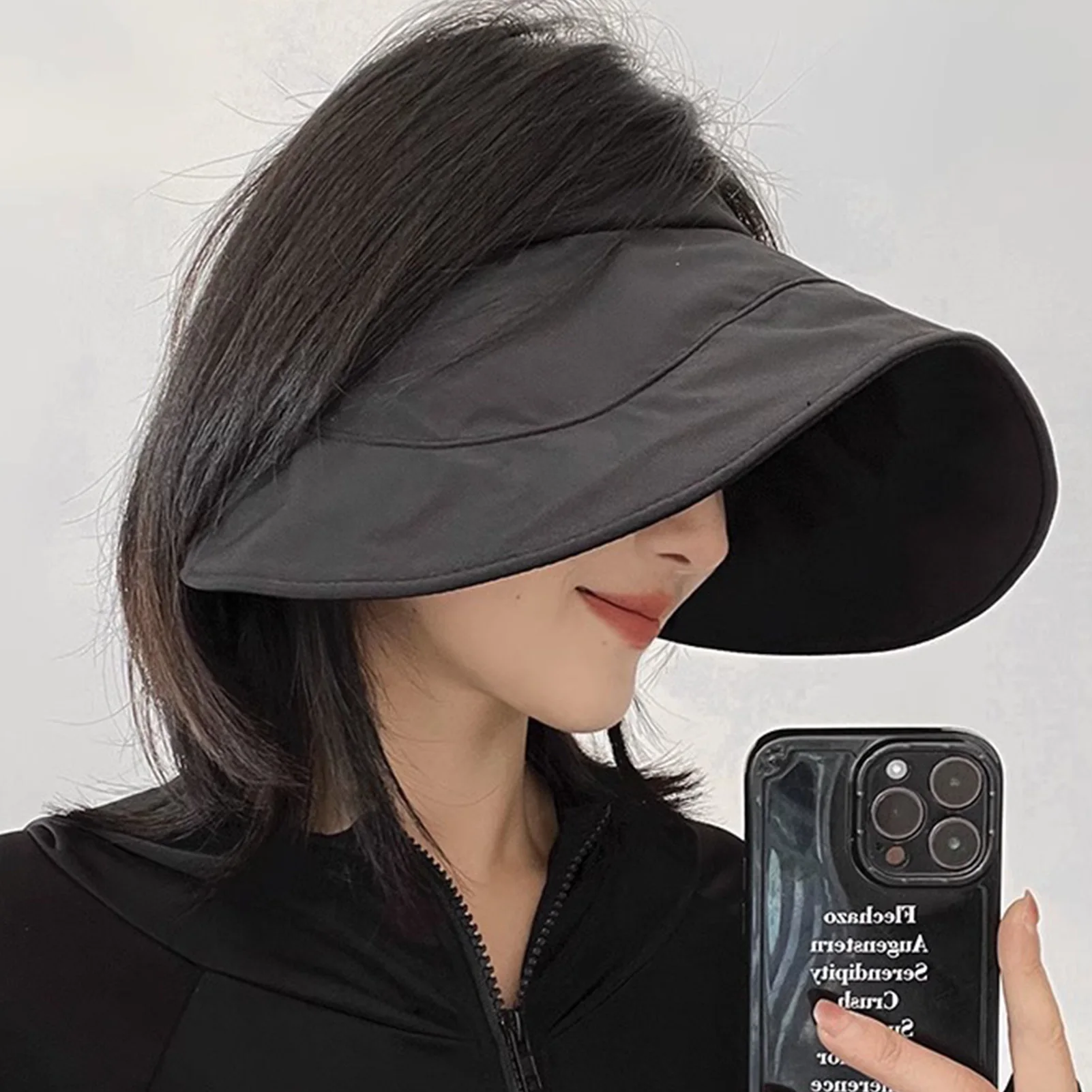 Damen Sommer Outdoor Sonnenhut Einfarbiger Offener Sonnenhut mit Breiter Krempe Weicher Atmungsaktiver Sonnenhut für Reisen Wandern Strand