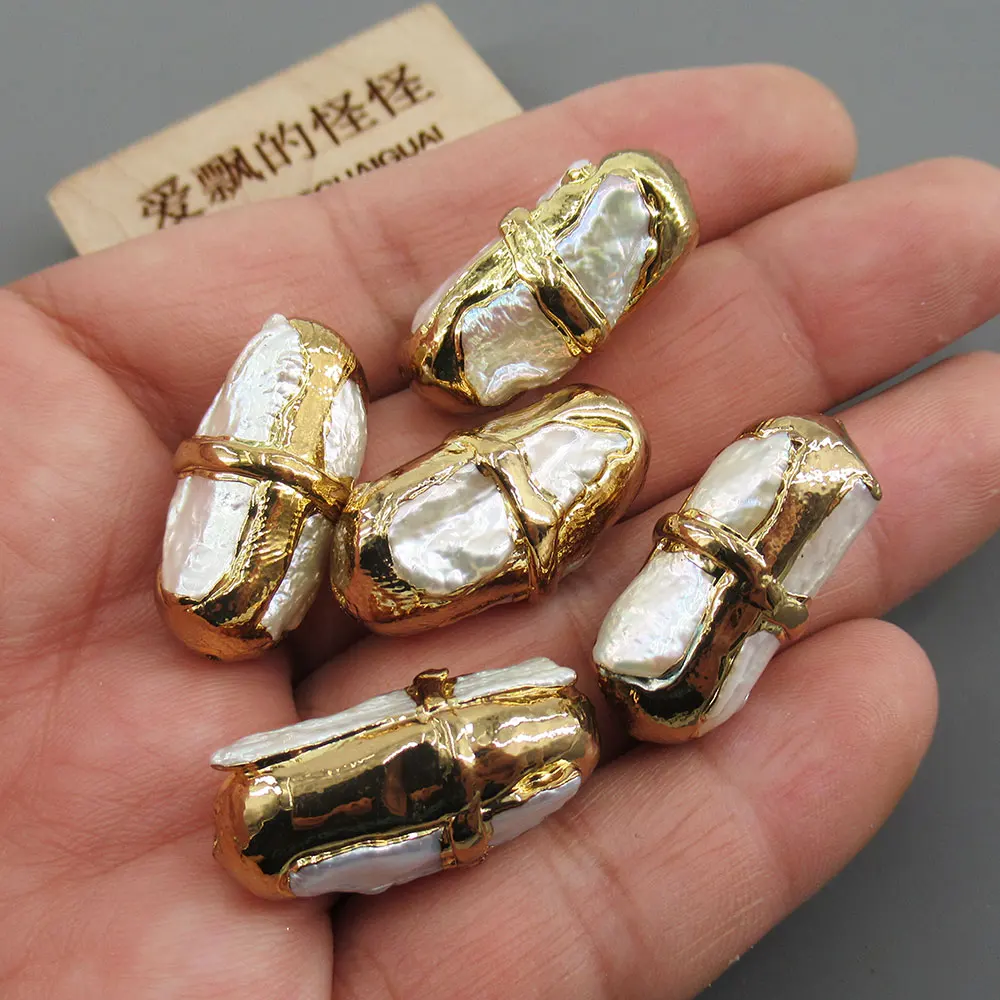 

APDGG 5 Pcs Cultured White Biwa Pearl Spacer Beads Jewelry Findings DIY