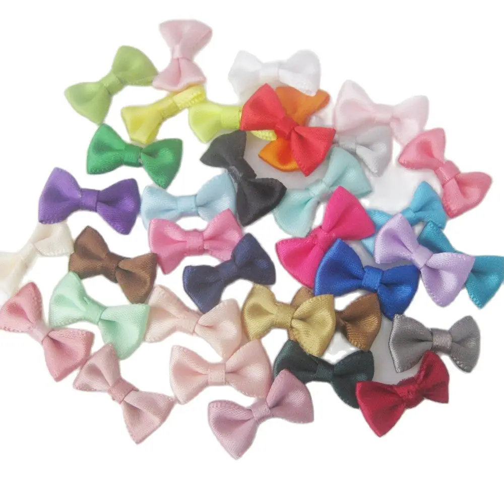 50Pcs 2CM long Line Shape Small Bows Satin Ribbon Knotted 35 Colors Cute Bowtie Clothes Headwear Ornament