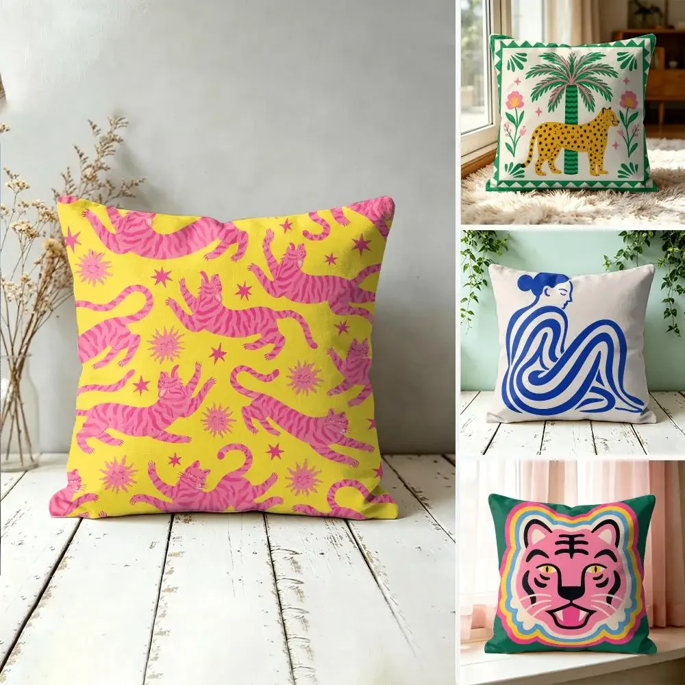 Funky Animal Colorful Maximalist Cushion Cover Square Decorative Throw Pillow 40x40cm For Sofa Bedroom Living Room Home Decor