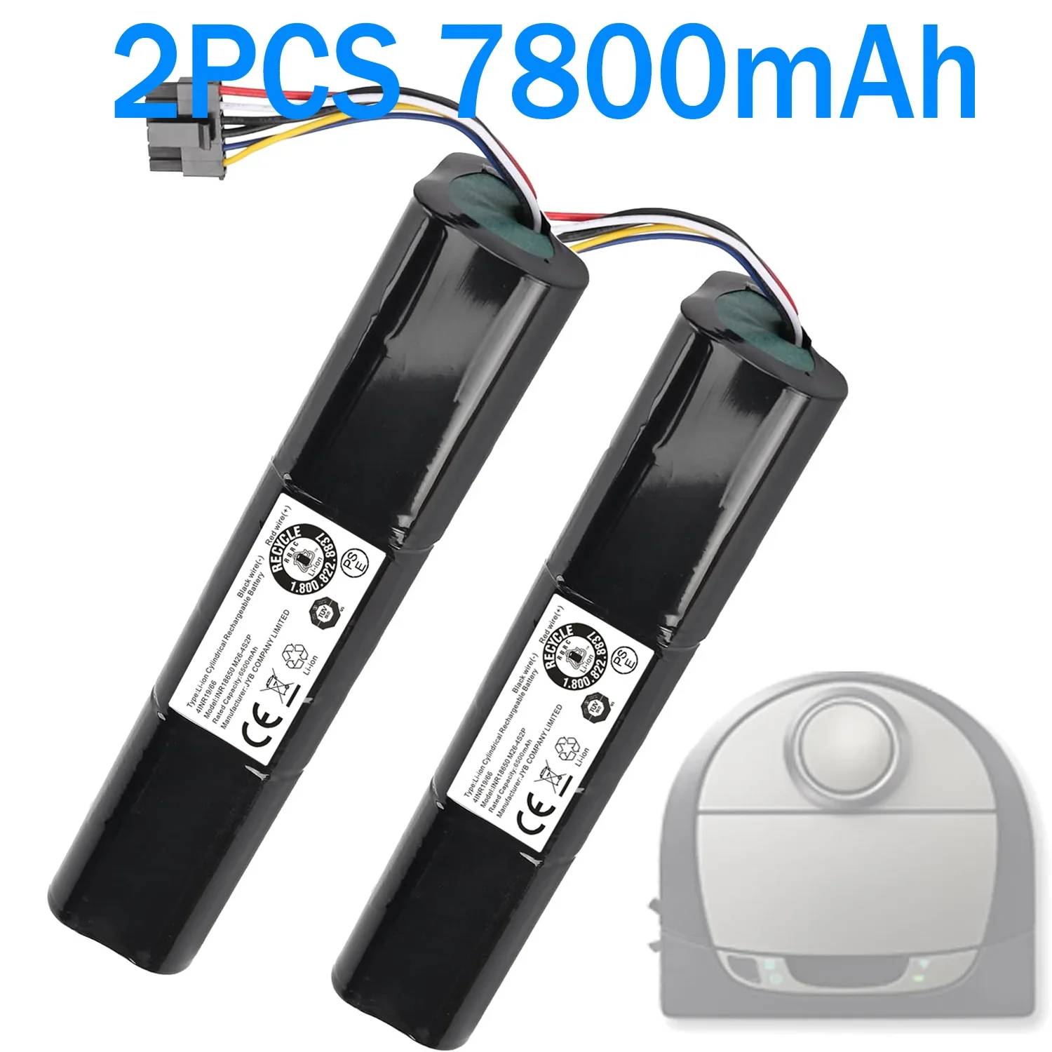 14.4V 6500mAh Li-Ion vervangende batterij voor Neato D3 D4 D5 D6 D7 robotstofzuigers, onderdeelnummer: 945-0225