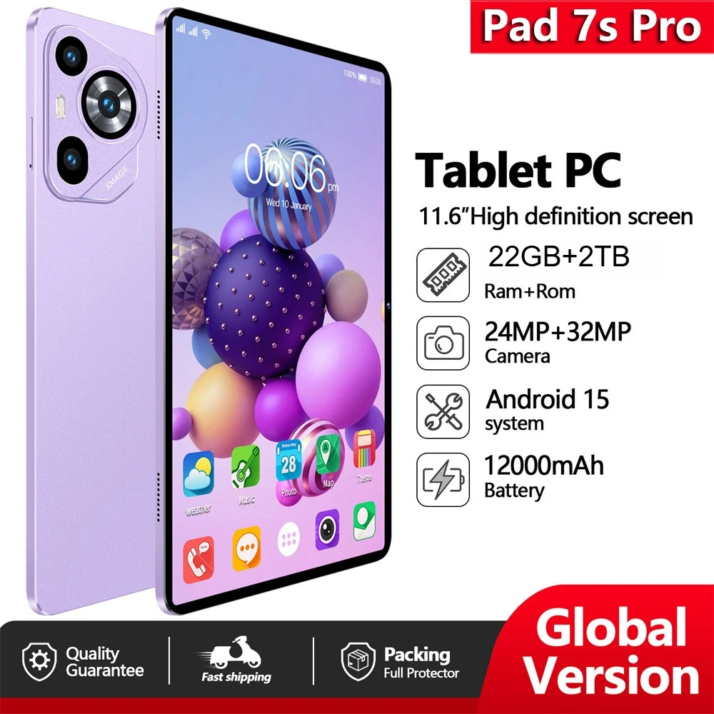 

Планшет 2026 Pad 7s Pro с экраном 11,6 дюйма, аккумулятором 12000 мАч, глобальная версия, 5G, две SIM-карты, 22 ГБ+2 ТБ, детский планшет на Android 15