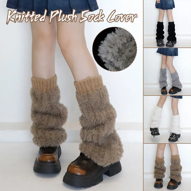 1Pair Womens Boot Cuffs Leg Warmers Winter Warm Harajuku Furry Plush Boot Cover Socks Knitted Warm Foot Cover New