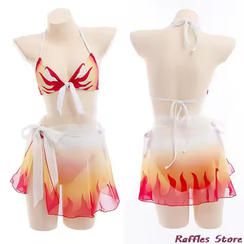 Rengoku Kyoujurou Cosplay Anime Demon Costume Outfit Uniforms Wig Halloween Costume Orange Swimsuit Suit