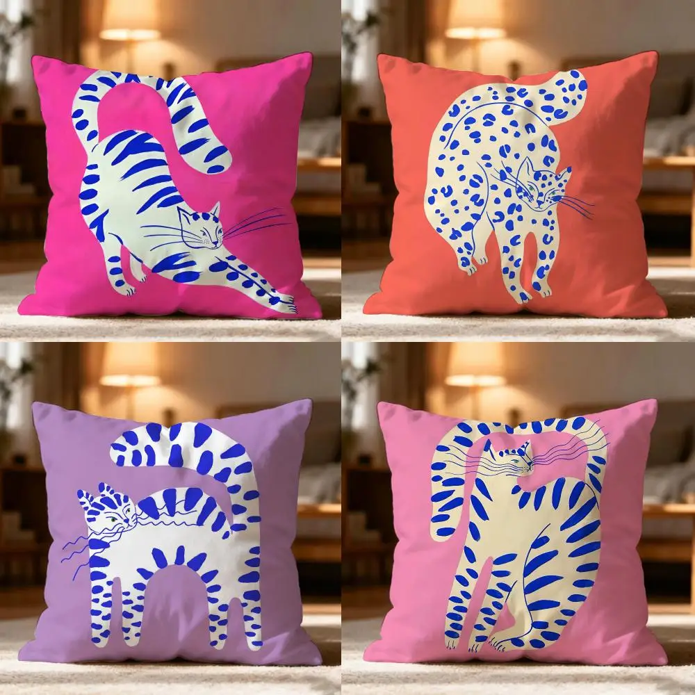 Illustration Colorful Cats Cushion Cover Cushion Cover Soft Washable Pillow Case Multi-Scene For Couch Bed Travel Office Use