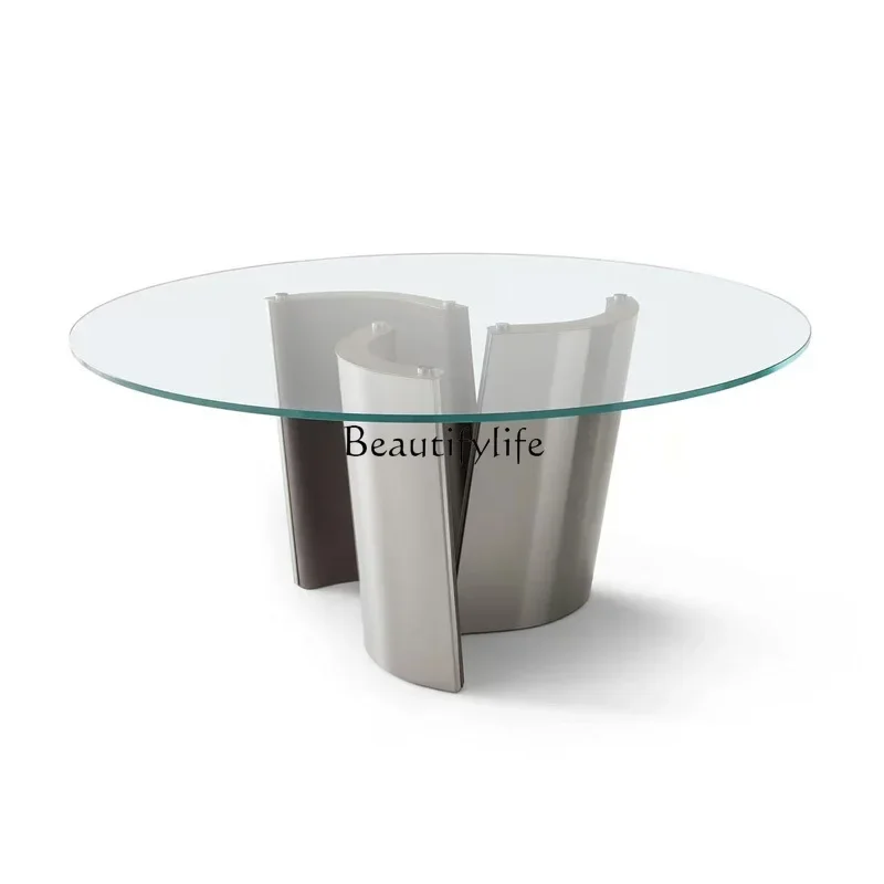 

ls 04Italian minimalist tempered glass round dining table living room home creative round tea table