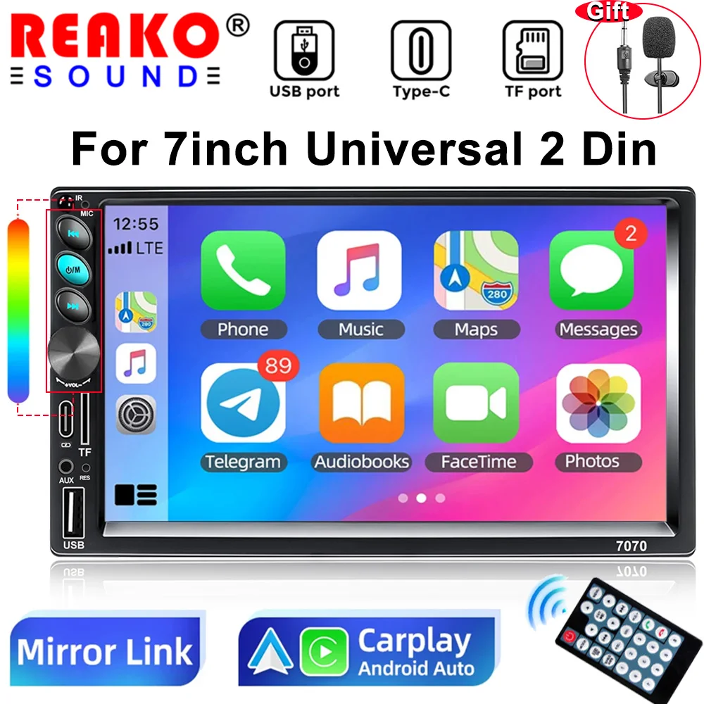 

REAKOSOUND Autoradio 2 din Car Radio Multimedia Player 7 inch Touch Screen Video Audio Player Car MP5 Stereo Bluetooth USB FM