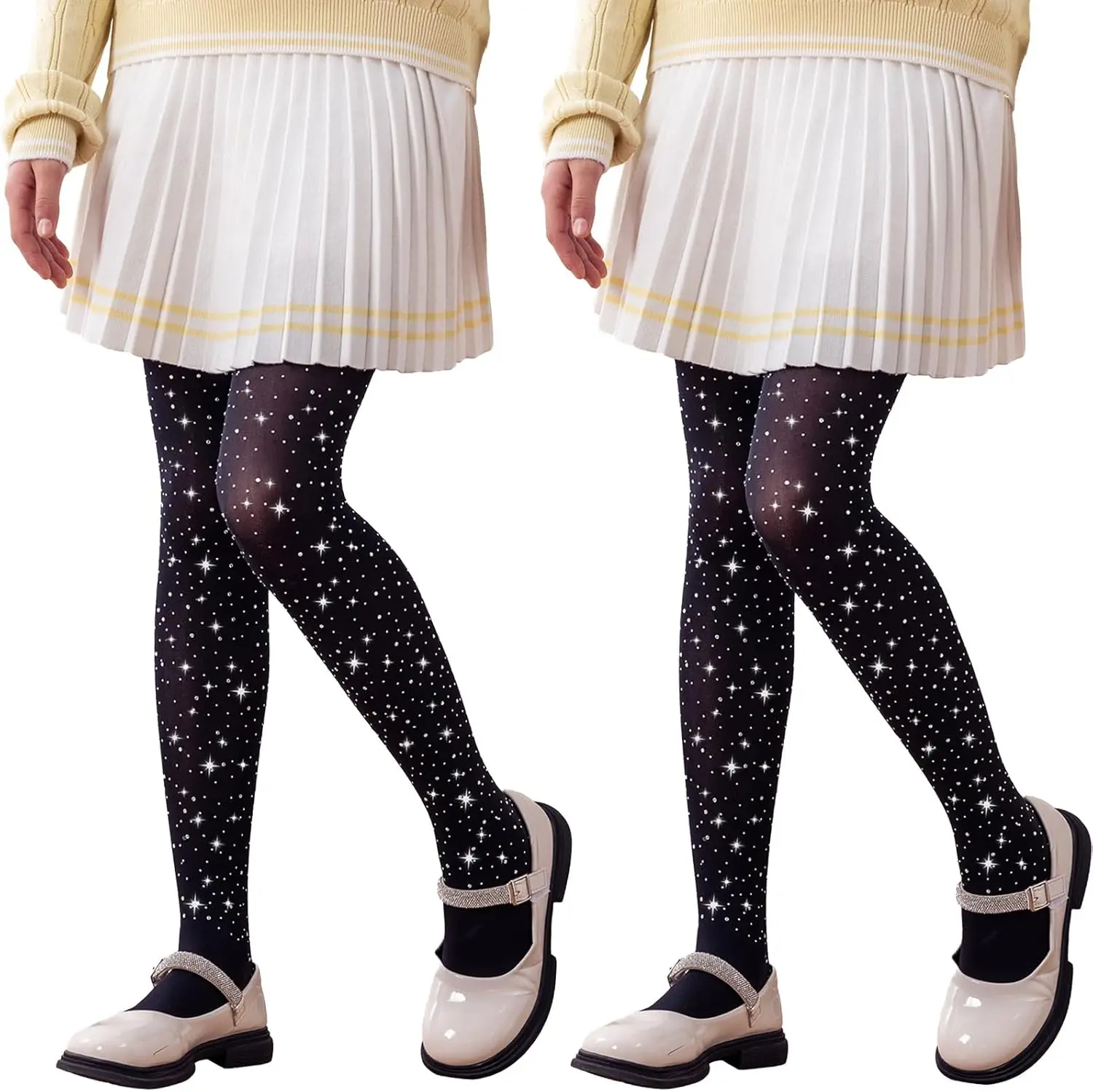 Girls Stockings Sparkle Tights Kids Stretchy Rhinestone Glitter See-through Pantyhose for 6-12Y