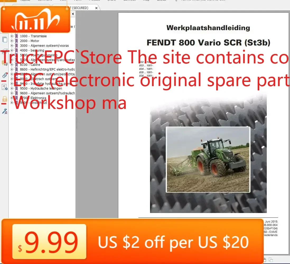 

ТРАКТОР TruckEPC FENDT 15 ГБ PDF-диаграммы, оператор и руководство по мастерской DVD на Нидерландском языке