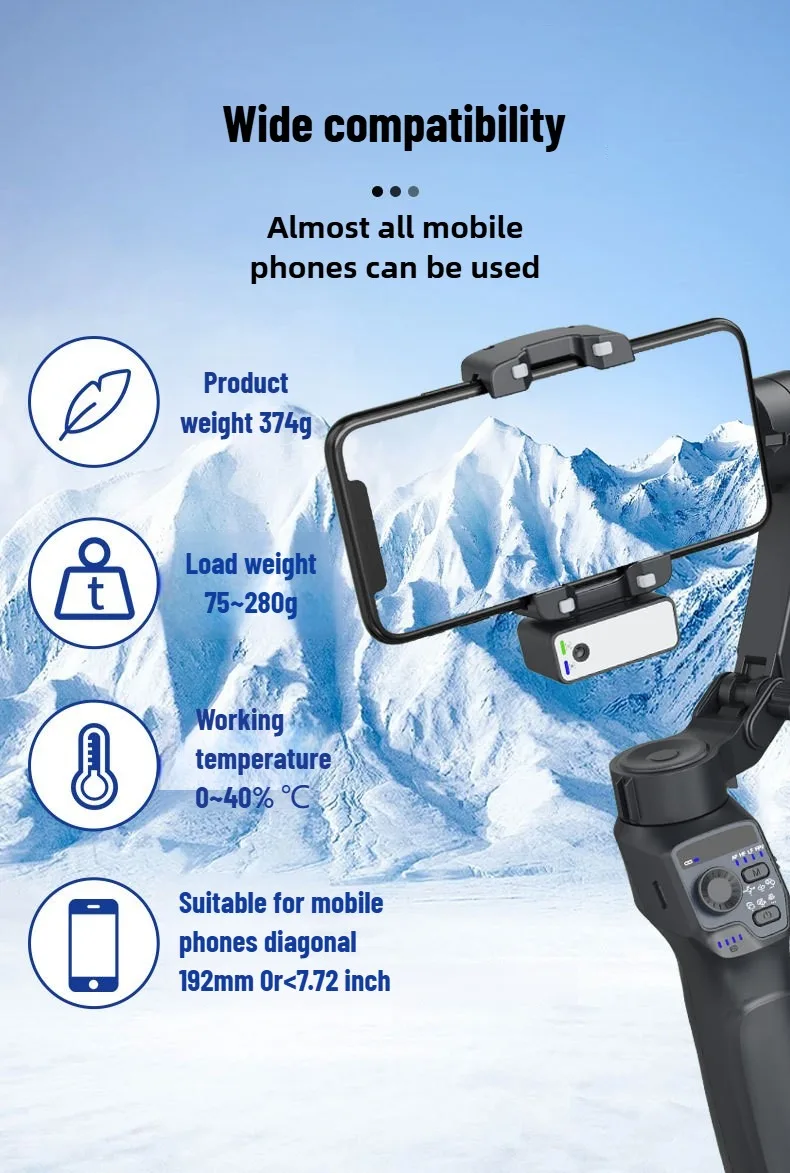 Description Picture 6 of itemMobile gimbal stabilizer ,Phone Stabilizer for Video Recording with Face/Object Tracking,3-Axis Gimbal for Android,iPhone